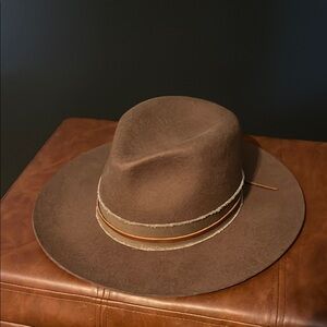 Mens American hat makers Brown Wide Brim Hat with Tan Band